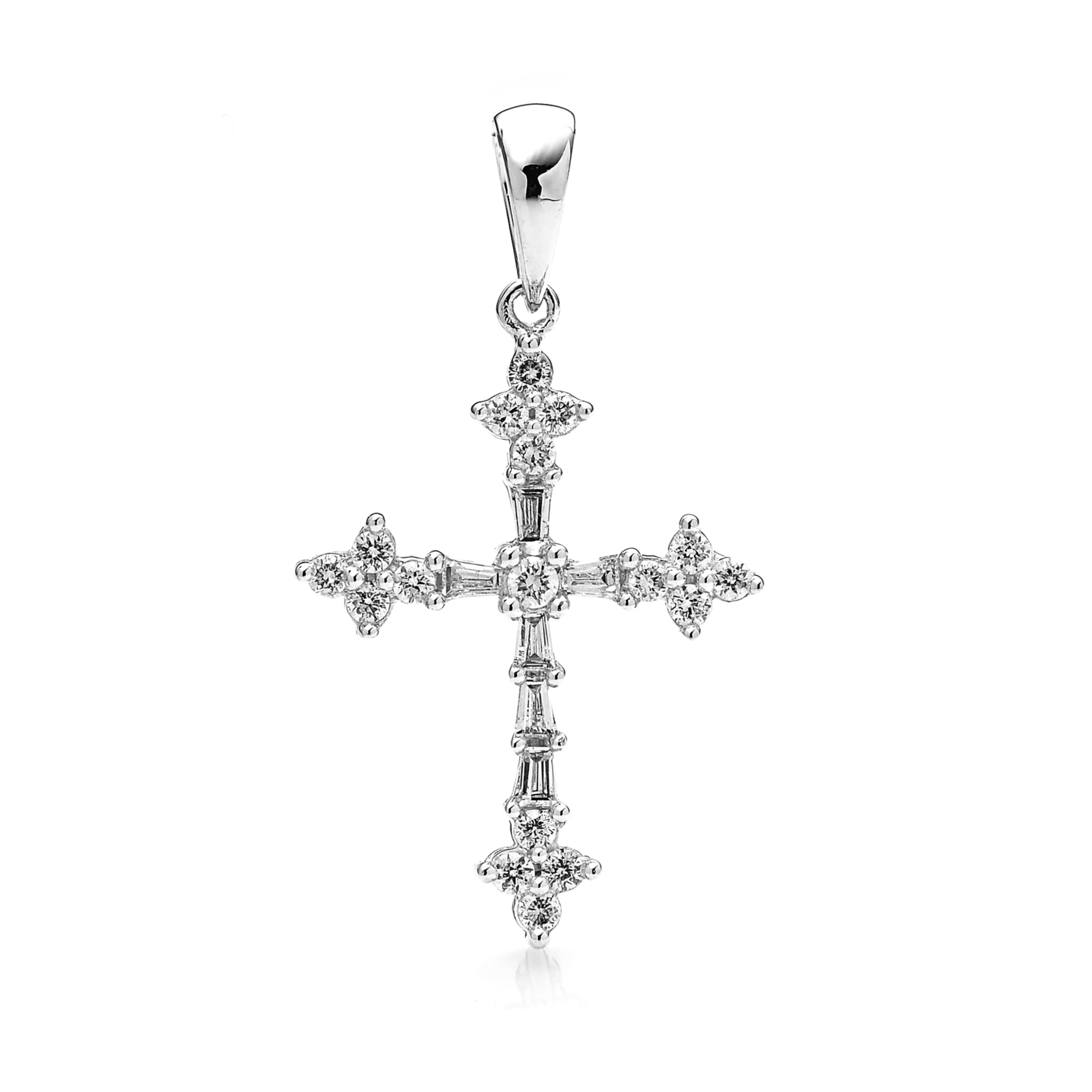 Round Cut Diamond Cross Pendant PD012380HB in White Gold - View 1