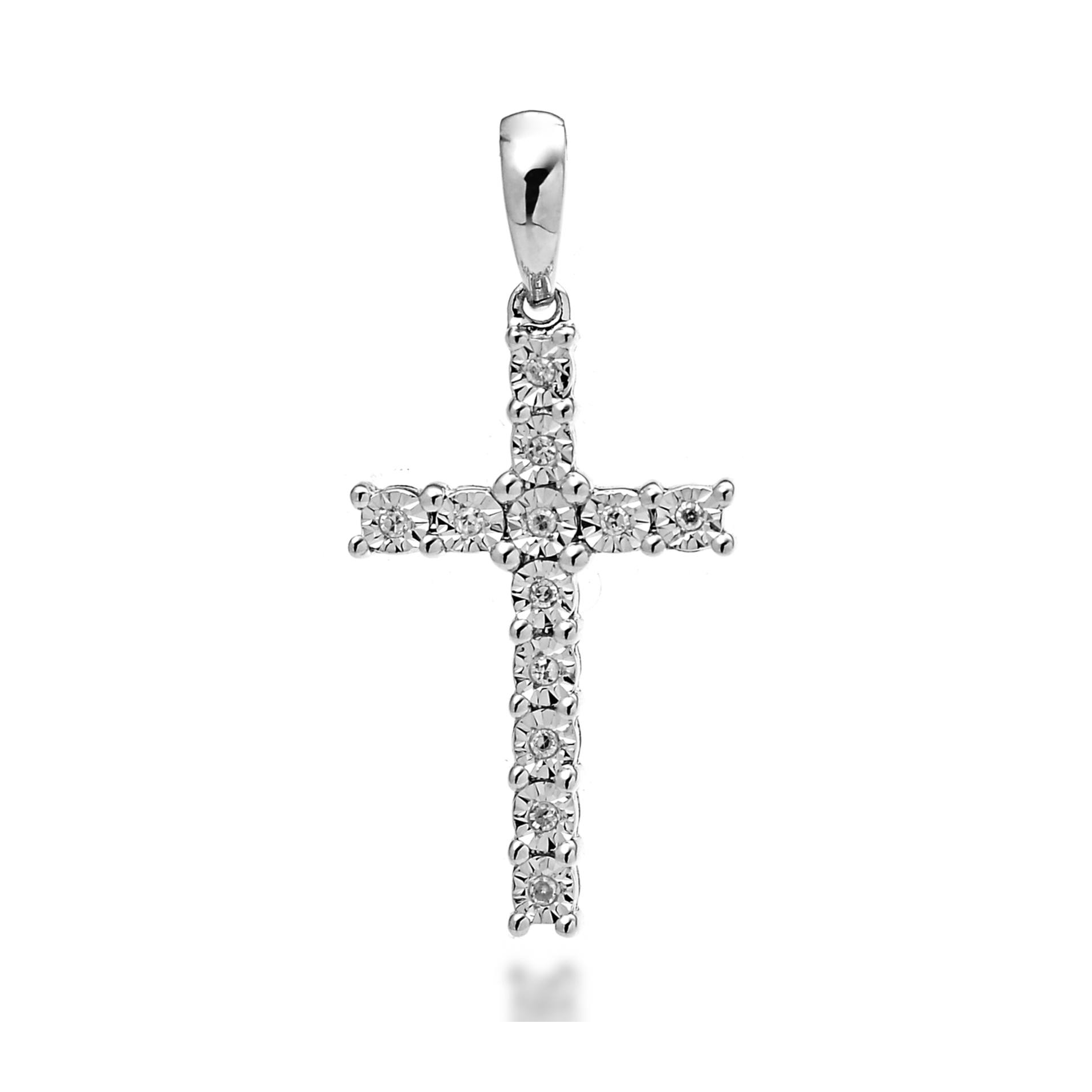 Round Cut Diamond Cross Pendant PD036847DB in White Gold - View 1