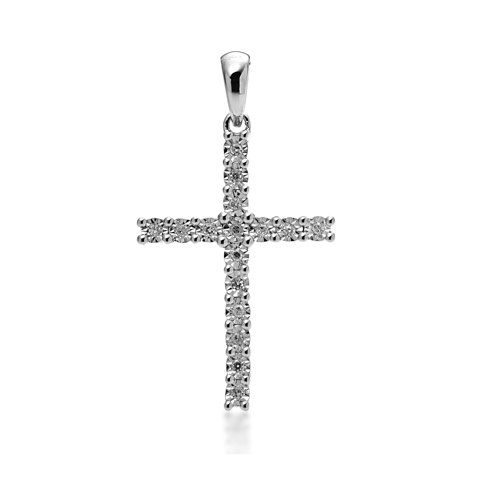 Round Cut Diamond Cross Pendant PD037582KB in White Gold - View 1