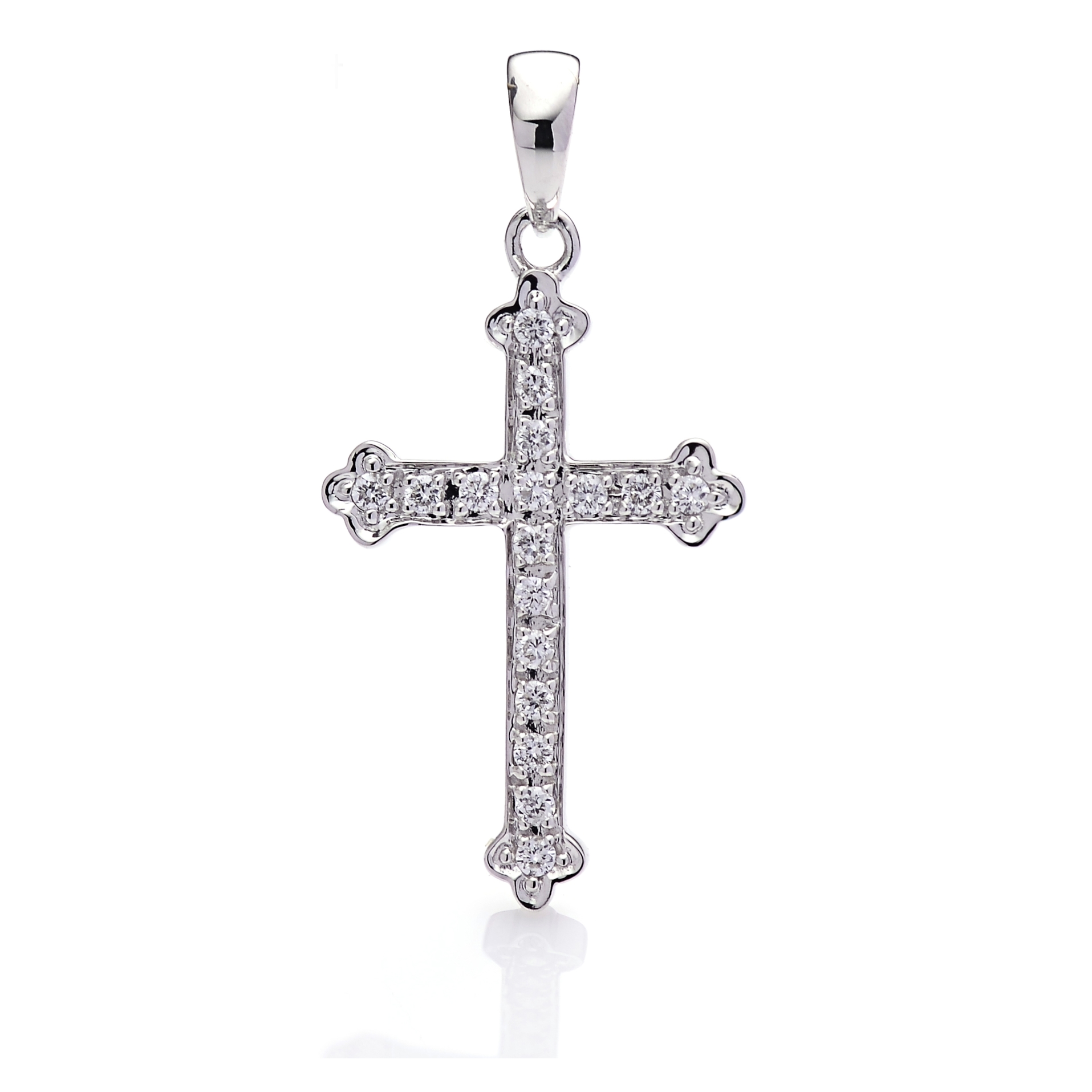 Round Cut Diamond Cross Pendant PD044921DB in White Gold - View 1