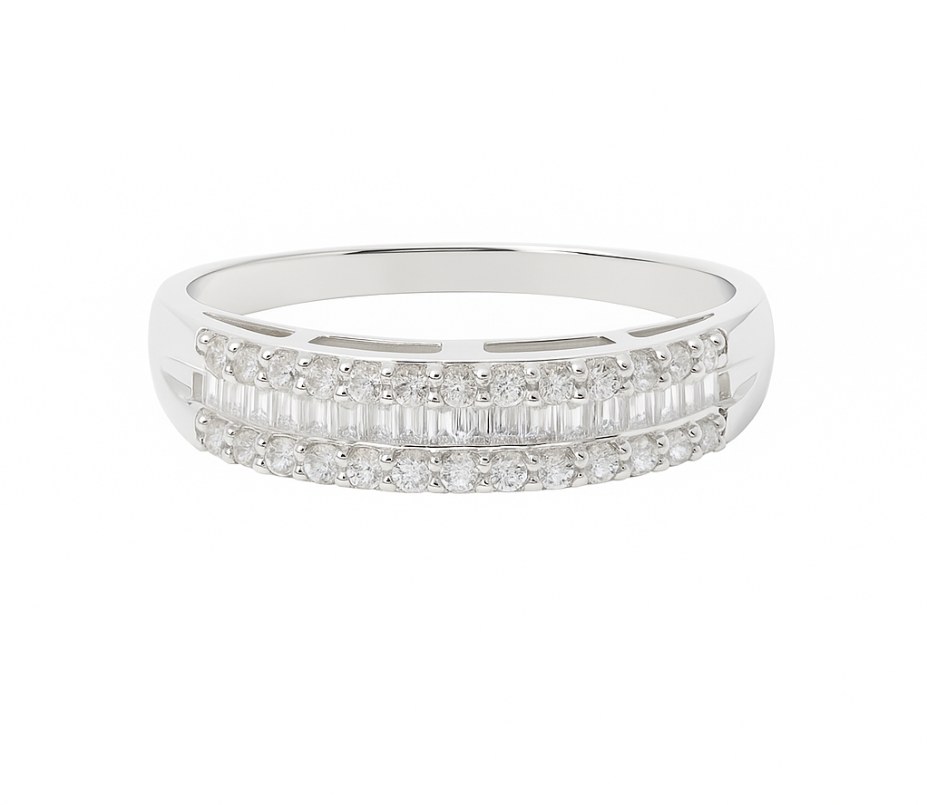 18K White Gold Diamond Wedding Band RI00045 - Front View