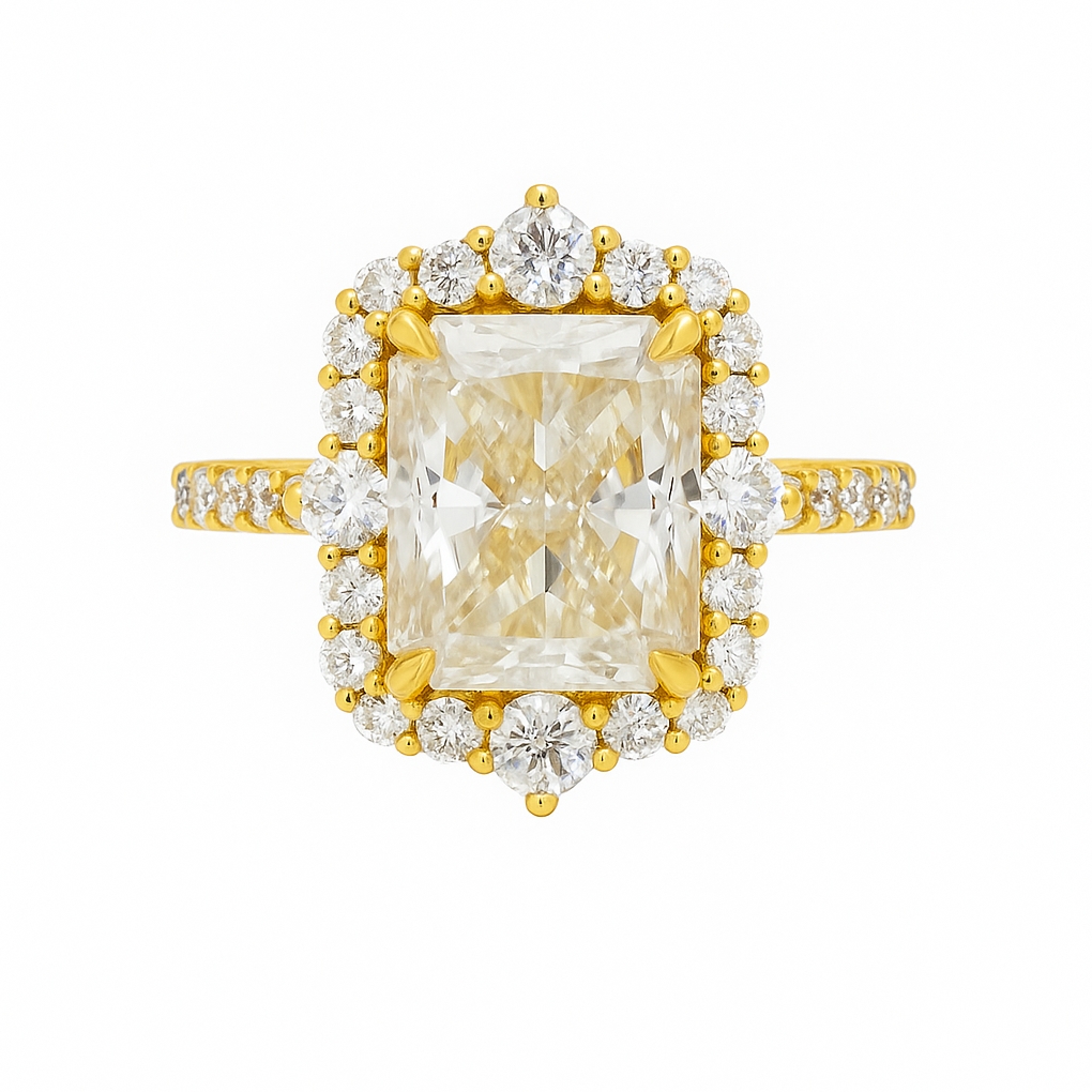 18K Yellow Gold 5ct Radiant Moissanite and Lab Diamond Ring