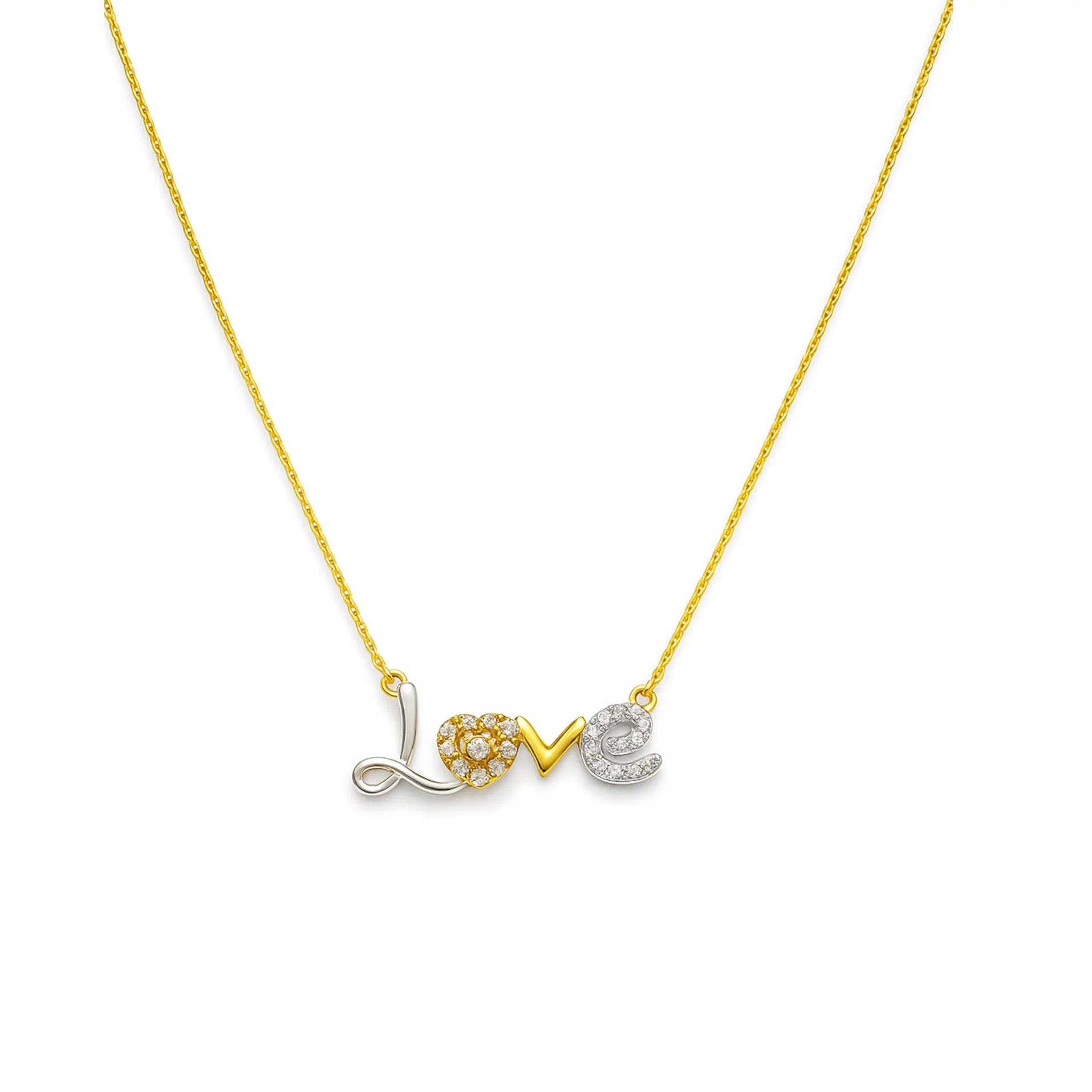 18K Gold Diamond Love Letter Necklace - Front View