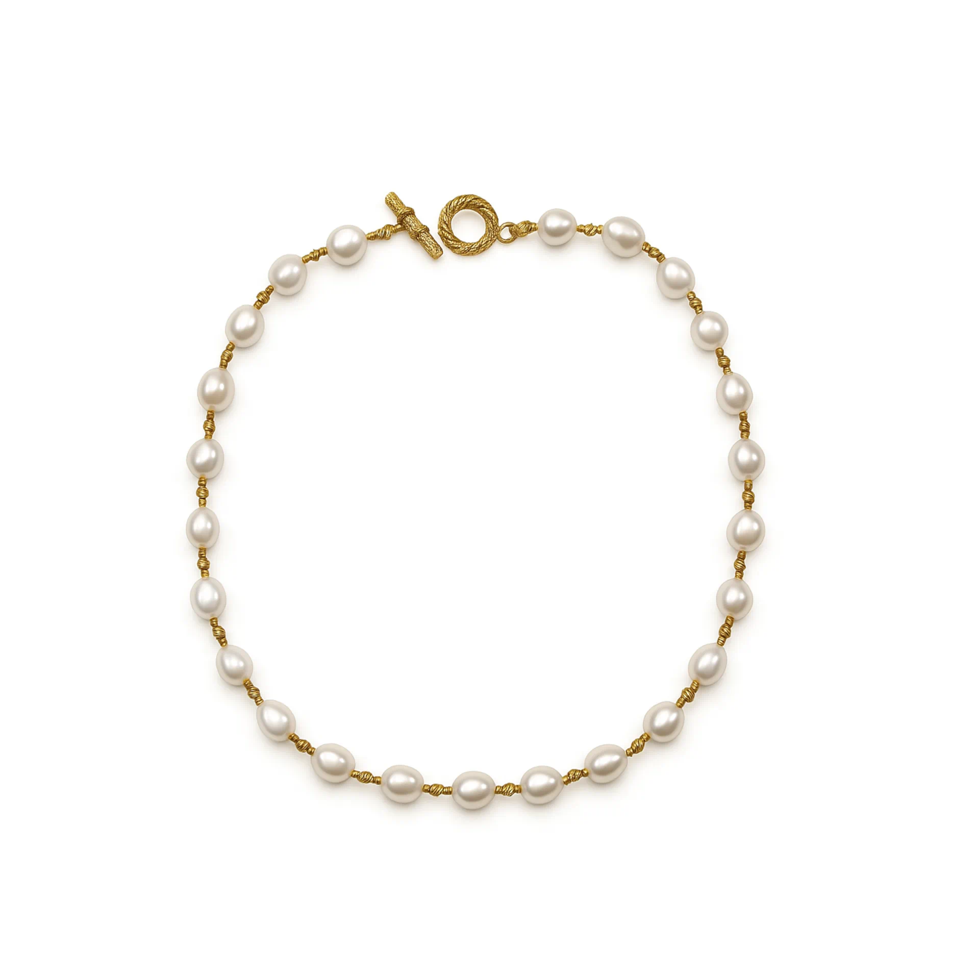18K Yellow Gold Baroque Pearl Beaded Necklace