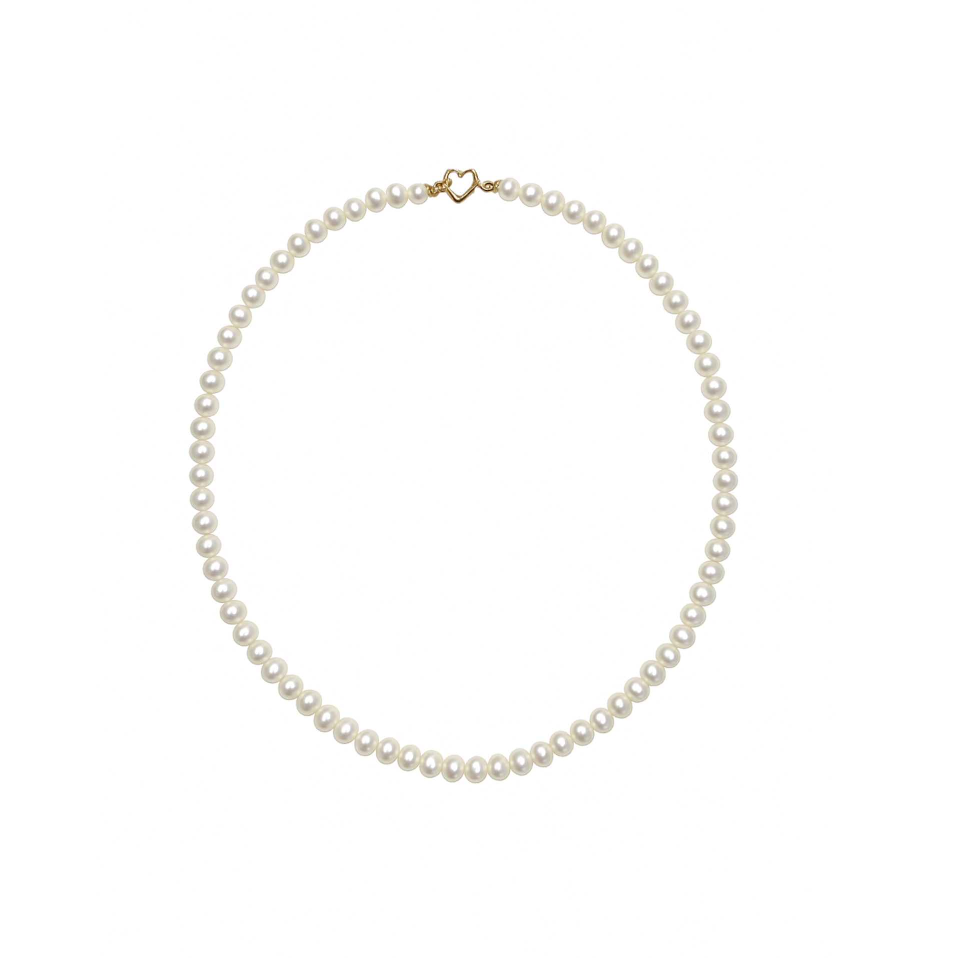 18K Gold Pearl Necklace with Heart-Shaped Lock