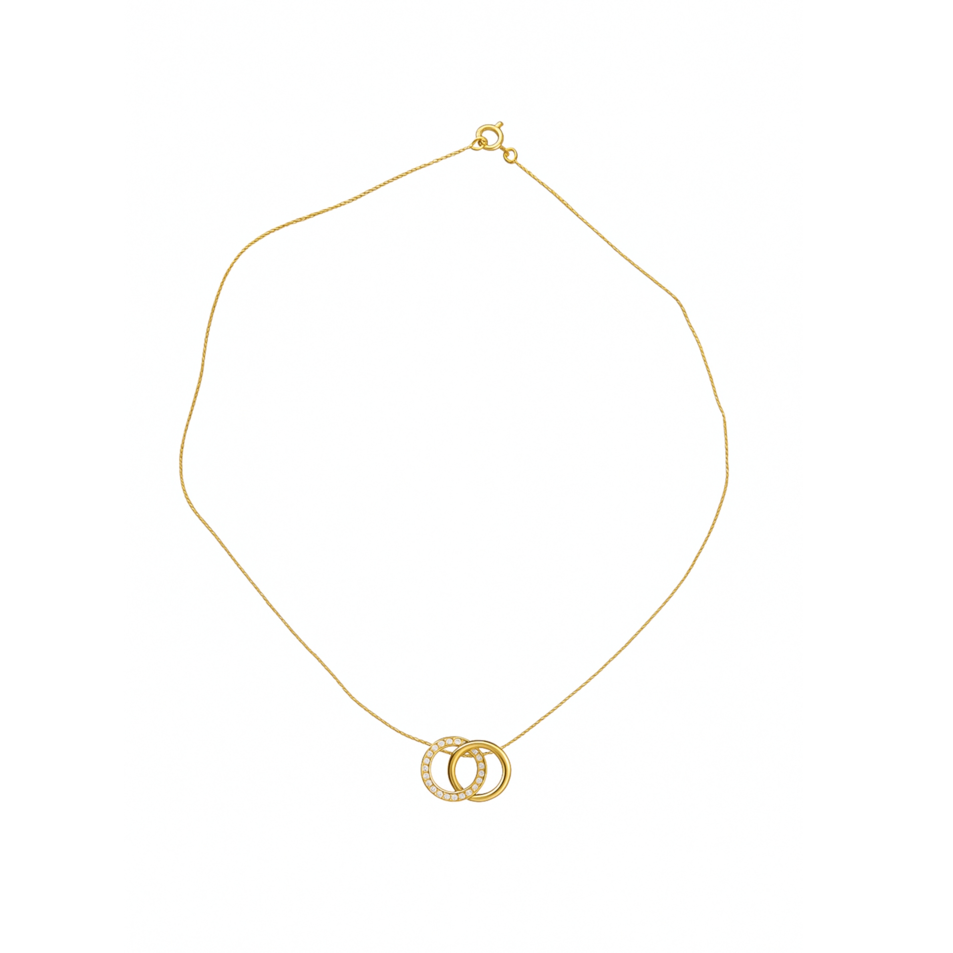 Front view of 18k gold double bamboo pendant showing intricate design details with attached chain