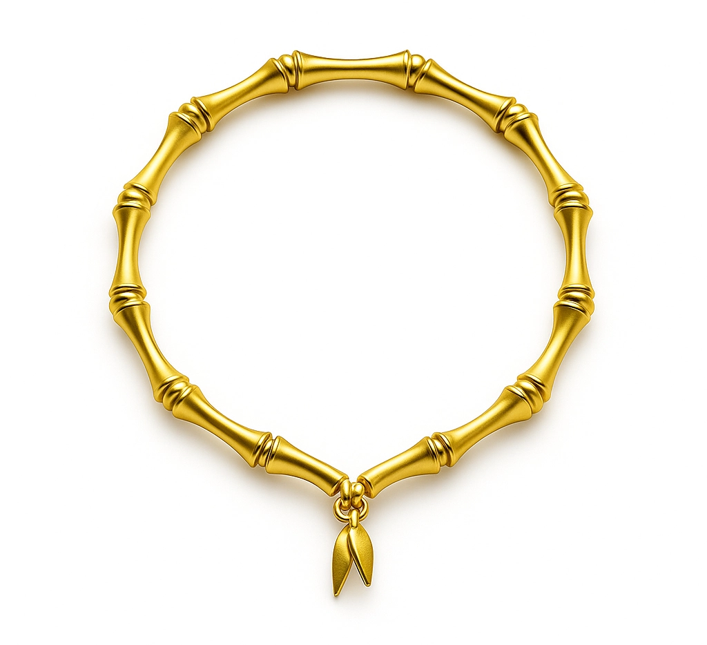 24K Gold Bamboo Beads Adjustable Bangle showing textured gold beads