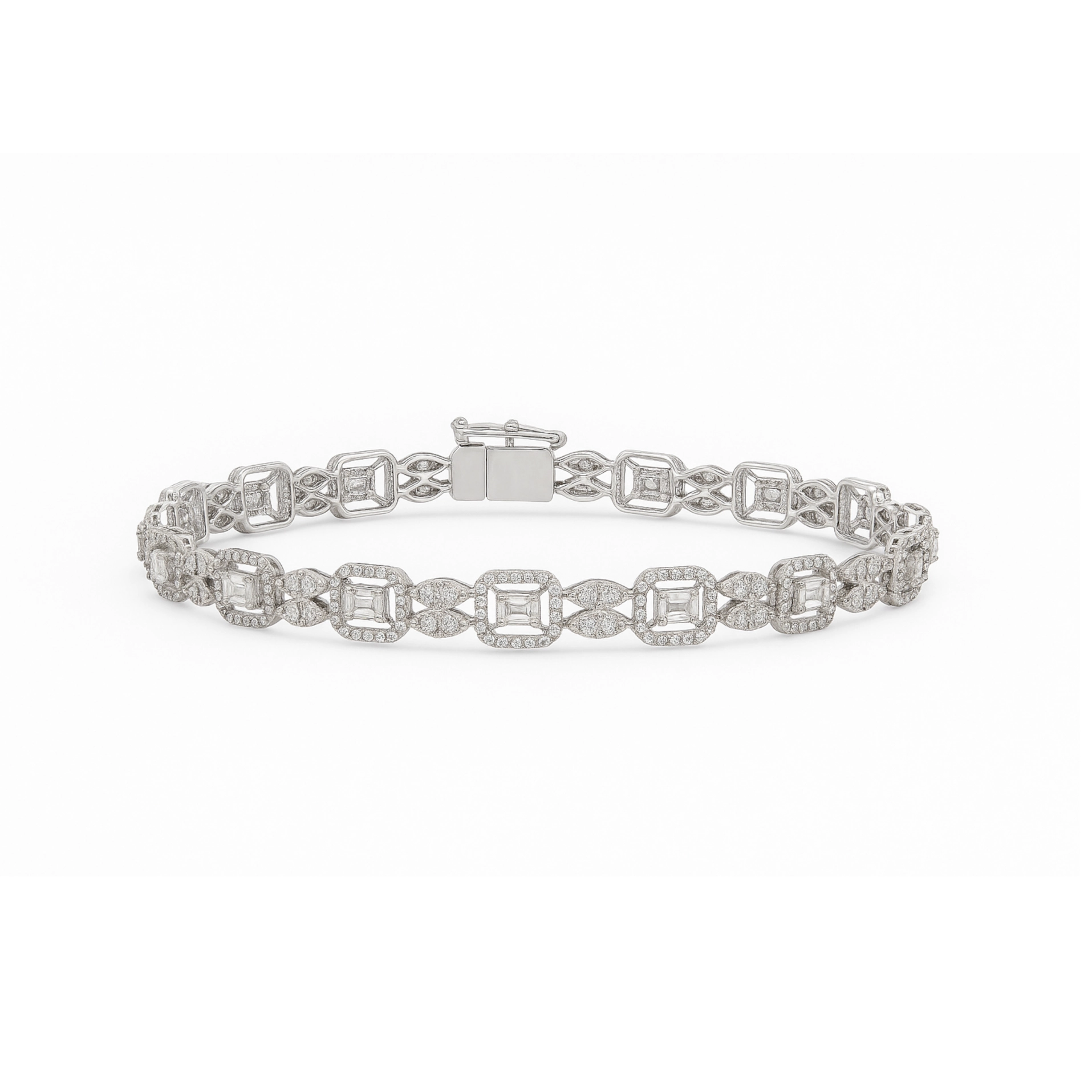 Luxury marquise and square cut diamond bracelet in white gold