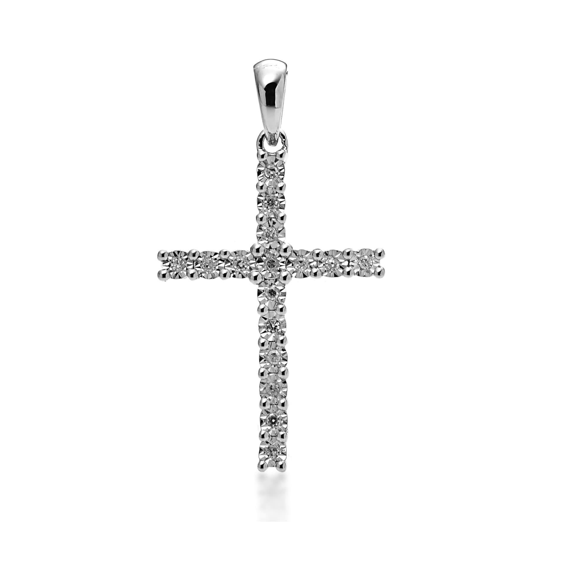 Round Cut Diamond Cross Pendant PD037582KB in White Gold - View 1