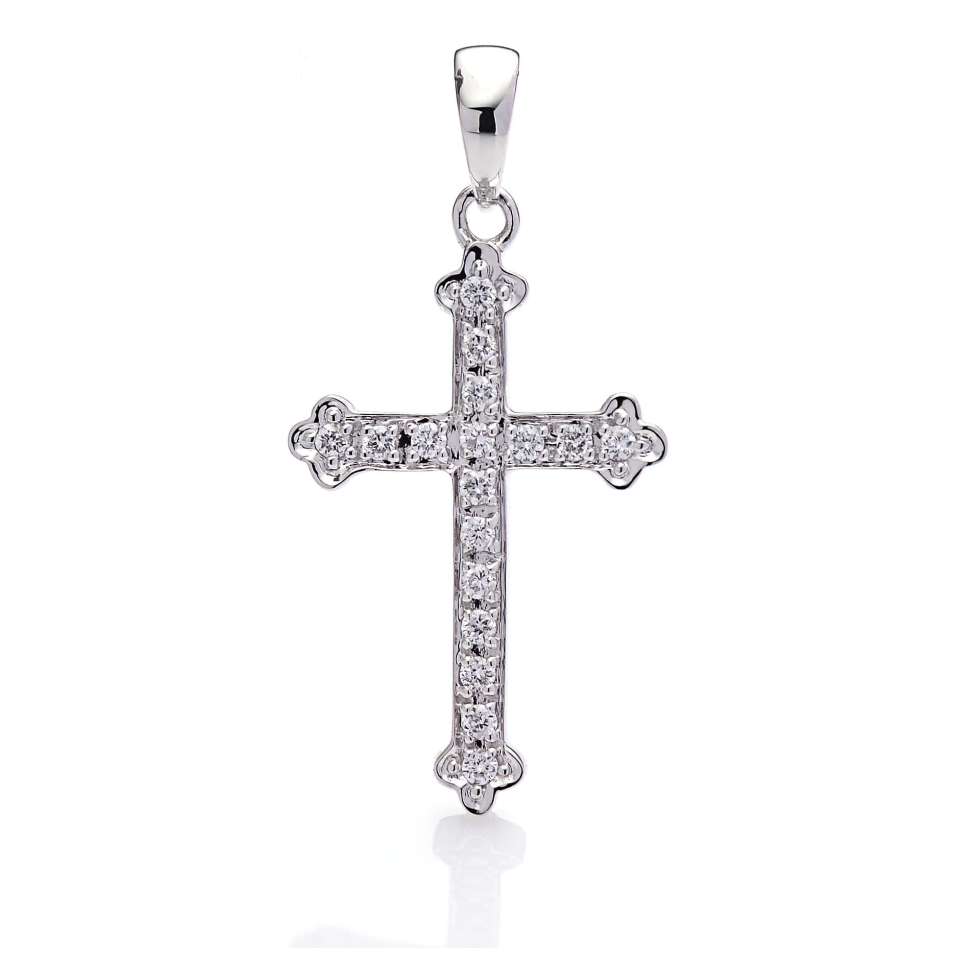 Round Cut Diamond Cross Pendant PD044921DB in White Gold - View 1