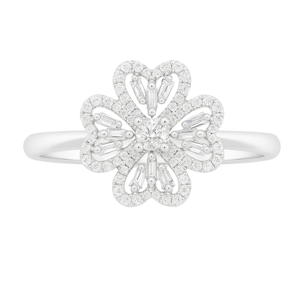 Spinning 4-Clover Diamond Ring RI00042 in 18K White Gold