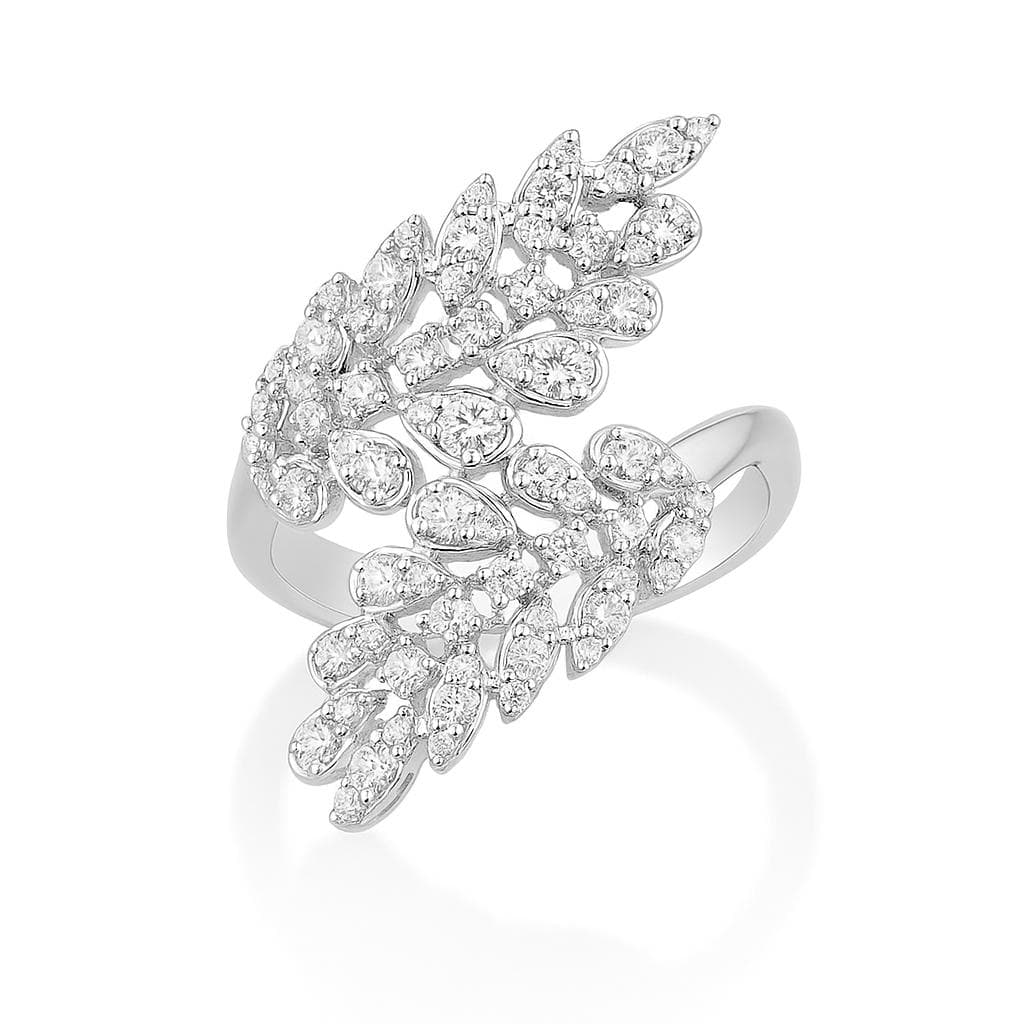 18K White Gold Double Leaf Diamond Ring RI00049 - Top View