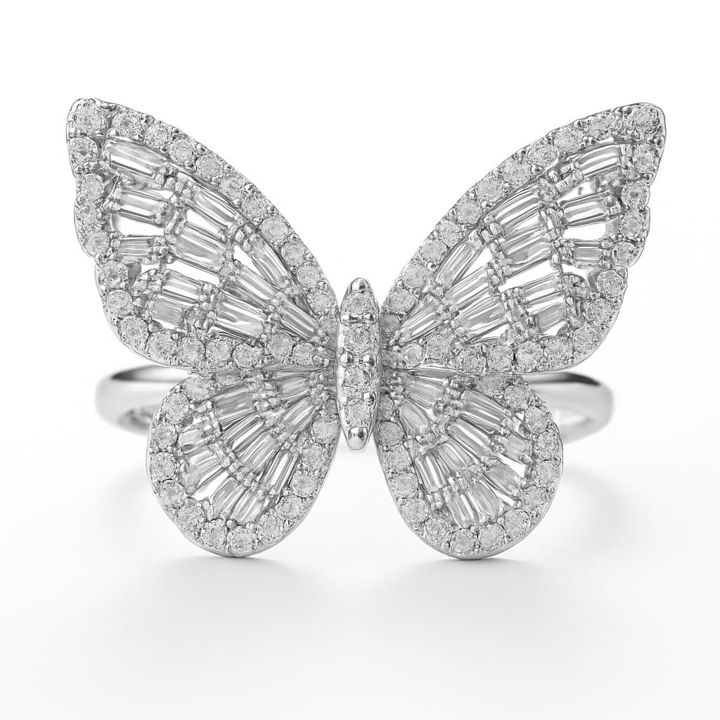 18K White Gold Butterfly Diamond Ring RI00048 - Top View
