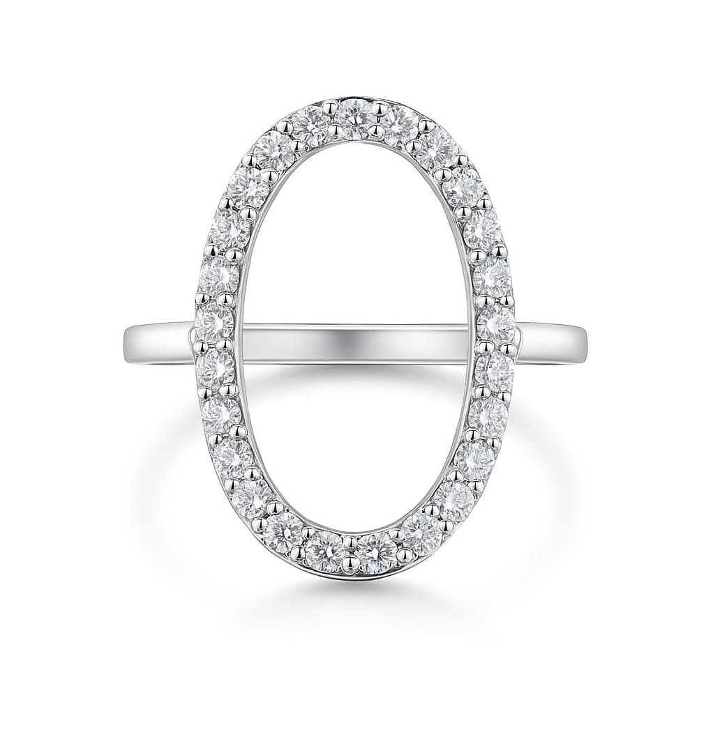 18K White Gold Diamond O-Shaped Ring