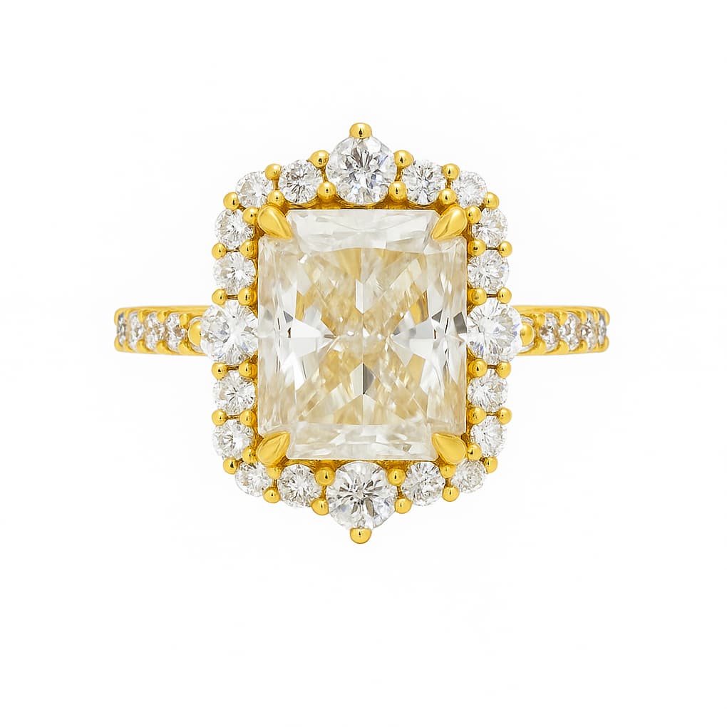 18K Yellow Gold 5ct Radiant Moissanite and Lab Diamond Ring
