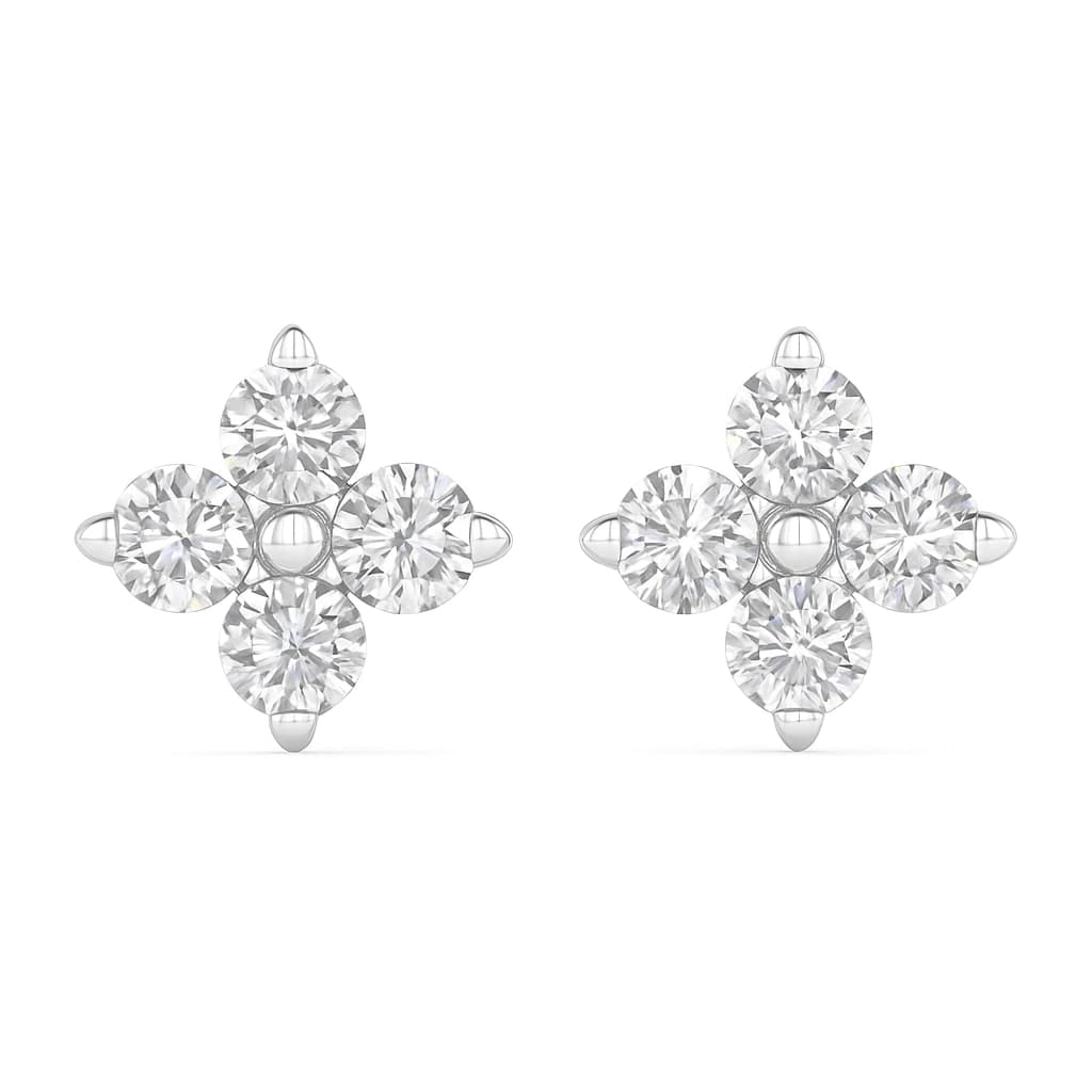 Tiny Flower Stud Earrings in 18K White Gold with diamond petals