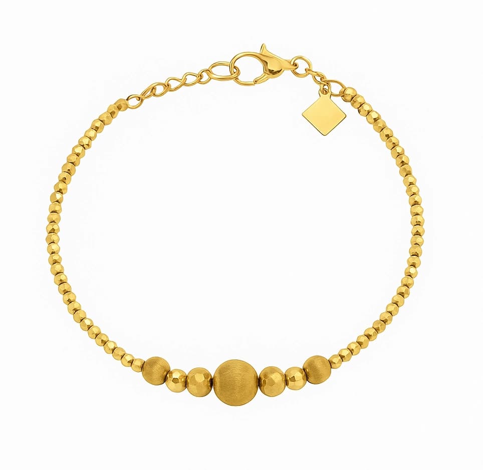 18K Gold Bead Bangle showing smooth round gold beads