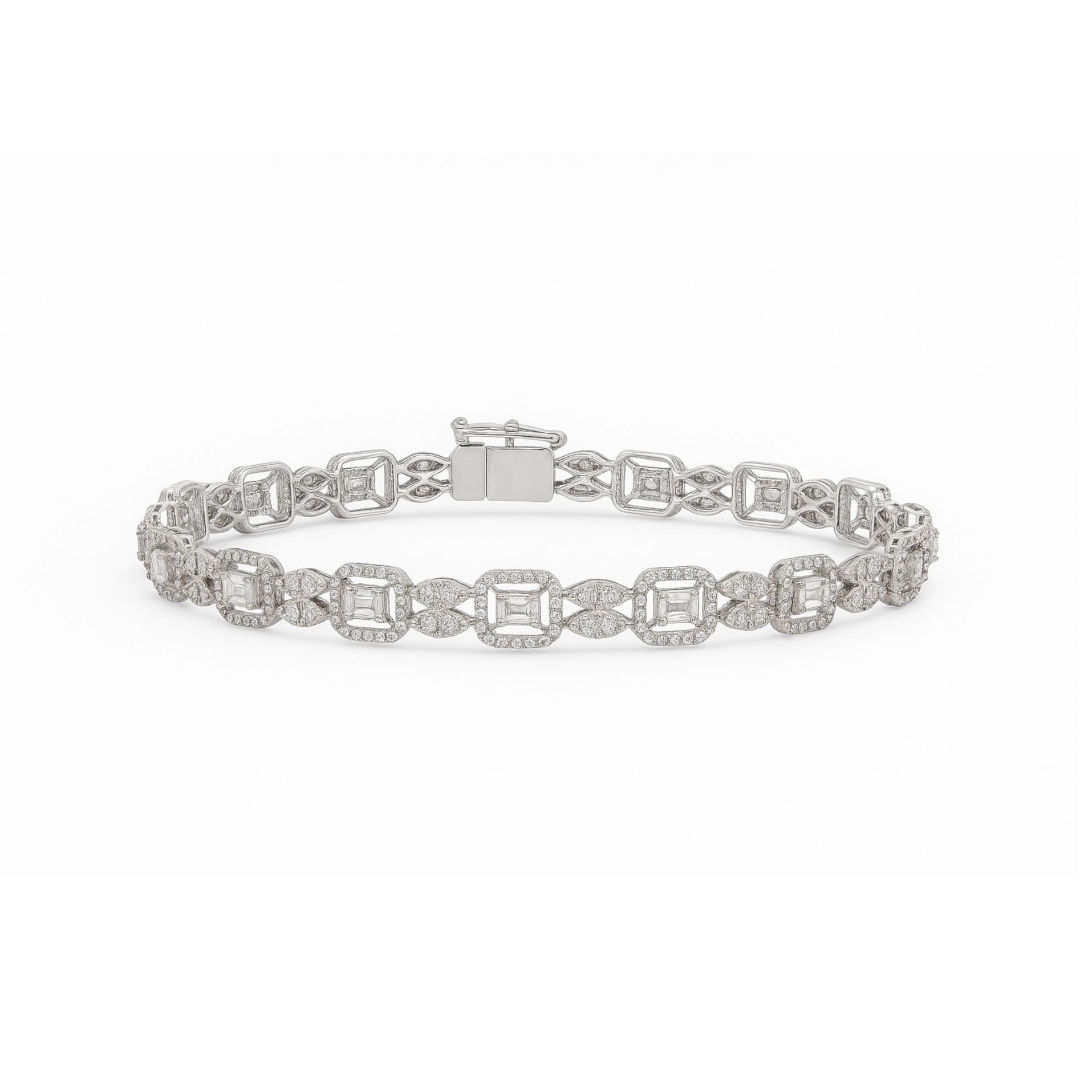 Luxury marquise and square cut diamond bracelet in white gold