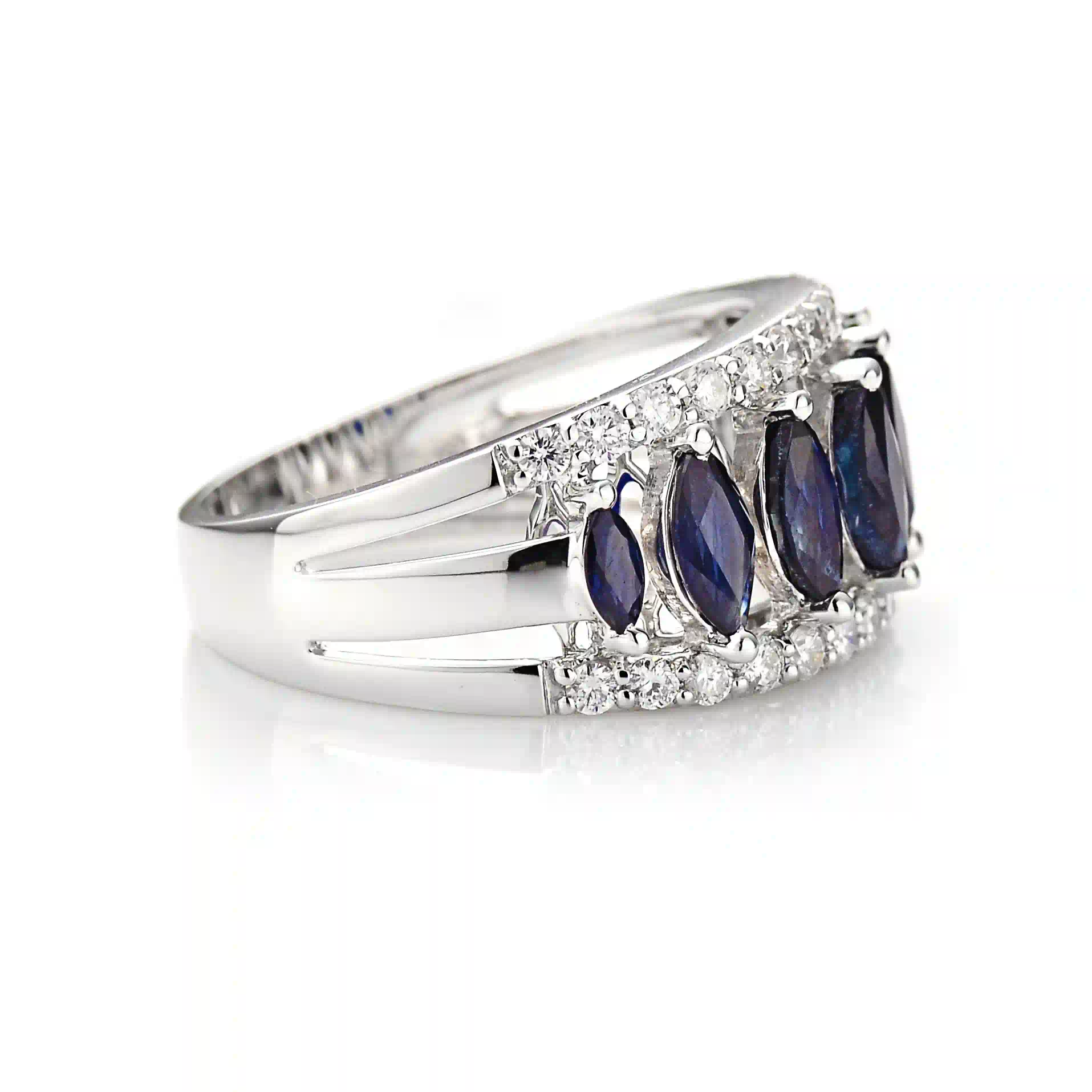 Blue Sapphire Ring RI025757PB in White Gold - View 2